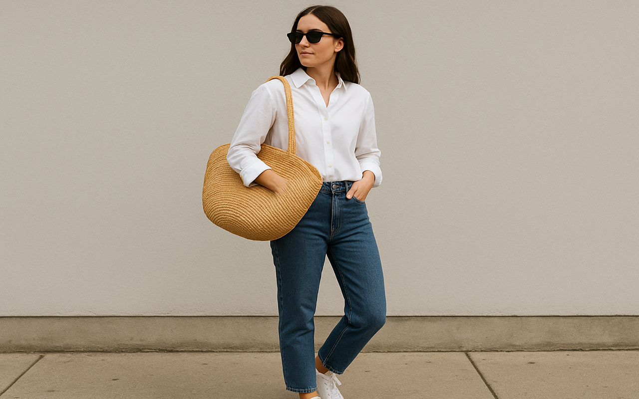 sac-raphia-jean-brut-et-une-chemise-blanche-pour-un-look-effortless
